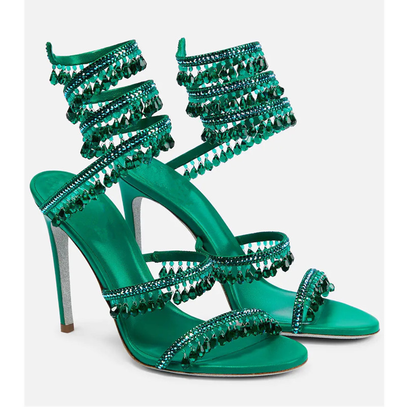 Peep Toe Heels - Sexy groene kristallen stiletto sandalen voor