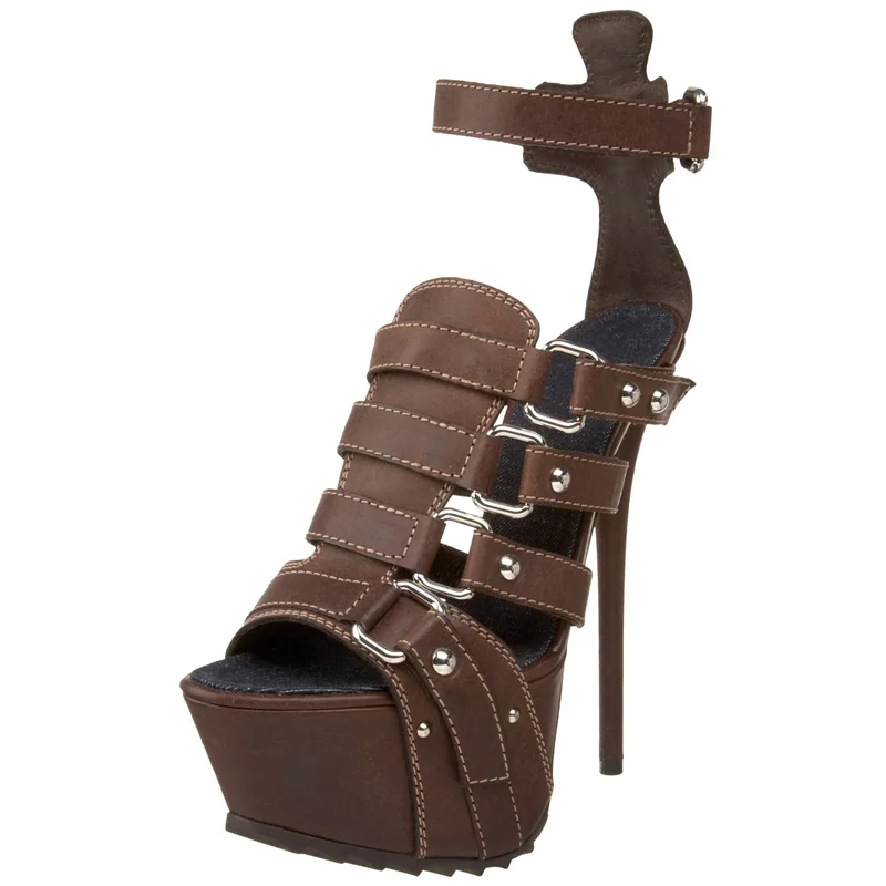 Peep Toe Heels - Plaftorm metalen klinknagelgespbandjes sandalen sexy ronde
