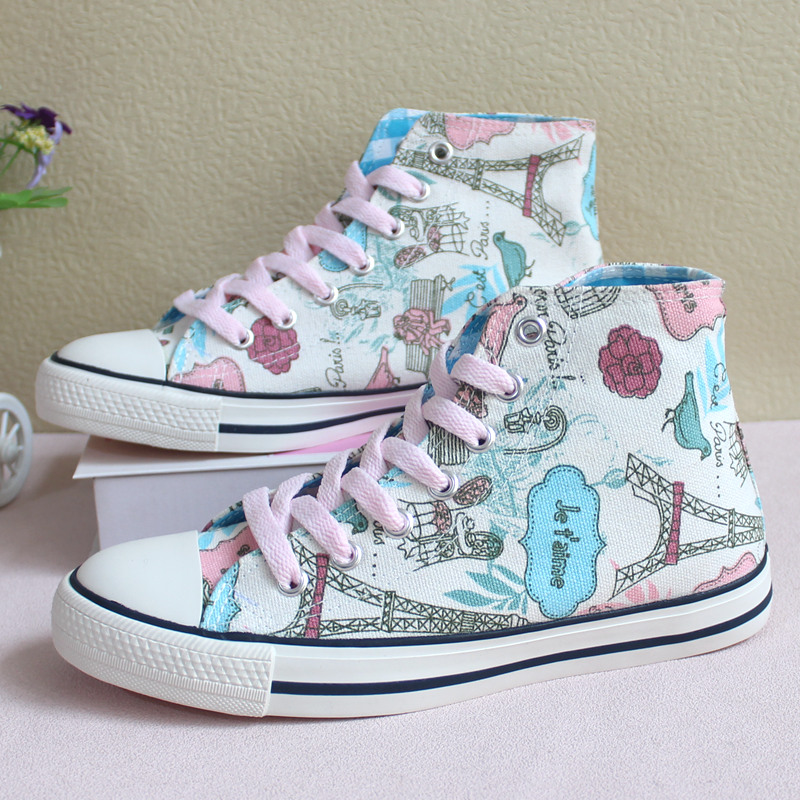 Women'S Shoes Hands Free - Cartoon handgeschilderde nieuwe hoge canvas schoenen
