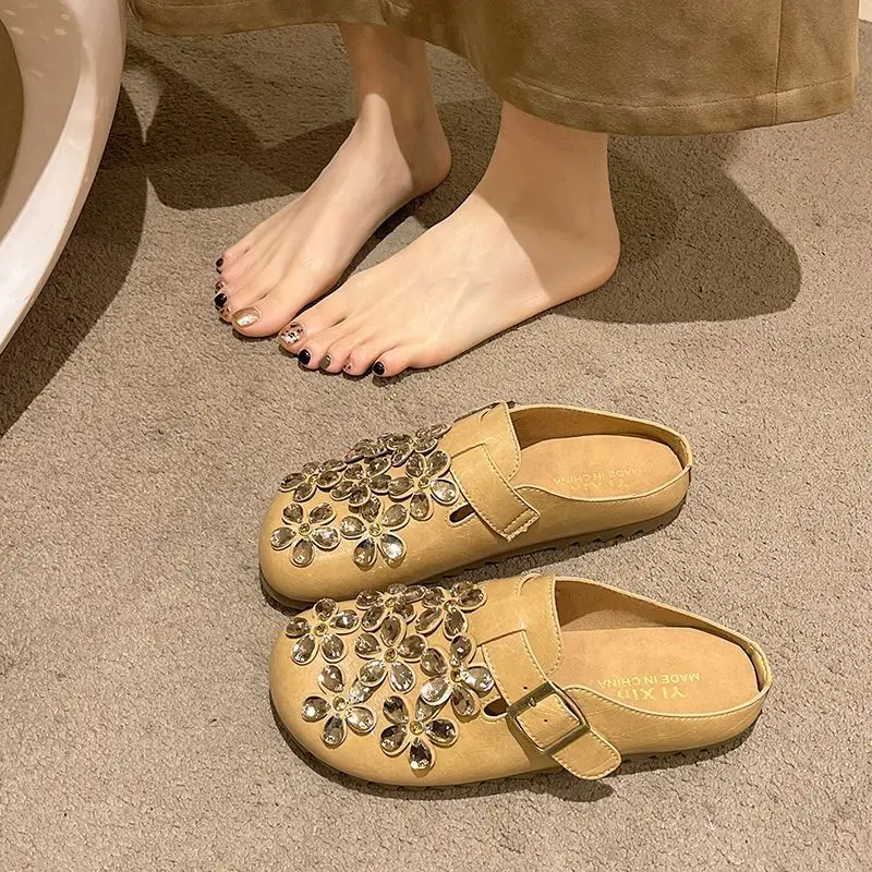 Women'S Shoes Clogs - Dames Bloemen Strass Gesp Gesloten Teen