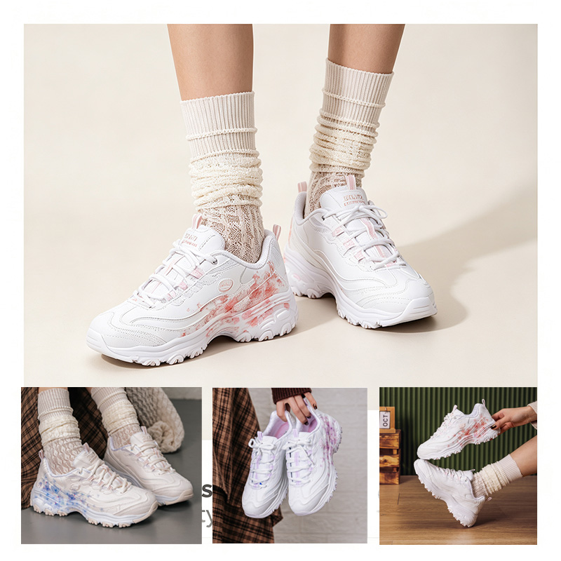 Women Shoes Skechers - Skechers Dames Panda Platform Sneakers Ademend