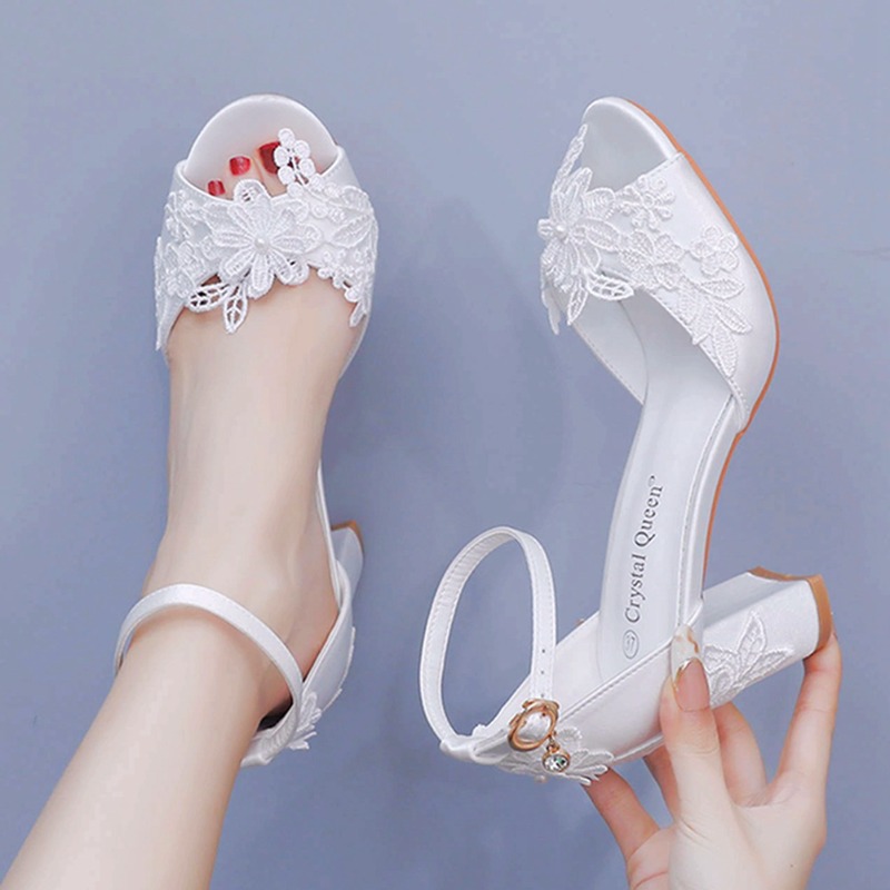 Vrouwen witte zijden hoge hakk - Peep Toe Heels recensie en prijs